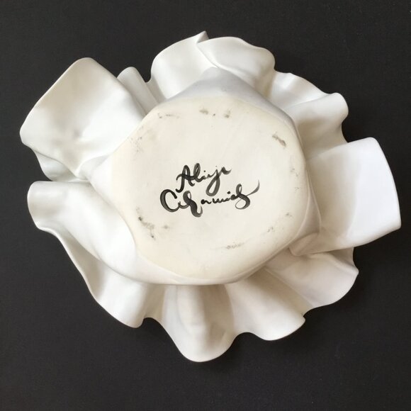 Alicja Ceramics White Bonnet Ruffled Organic Asymmetrical Handkerchief Bowl - Picture 6 of 16
